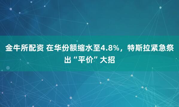 金牛所配资 在华份额缩水至4.8%，特斯拉紧急祭出“平价”大招